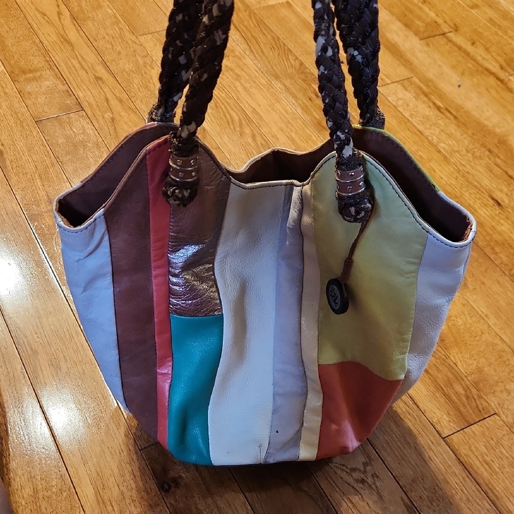The Sak Multi-Color Striped Leather Tote with Braided Handles